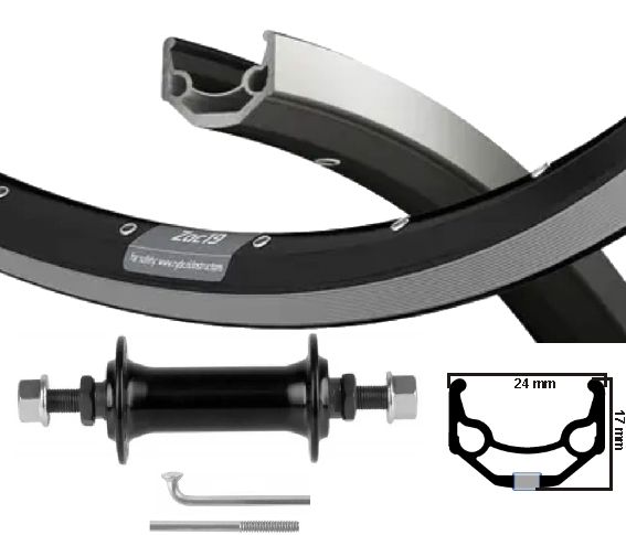 Kgs Voorwiel 28 inch (622) velg ryde zac 19 zilver zwart vaste as