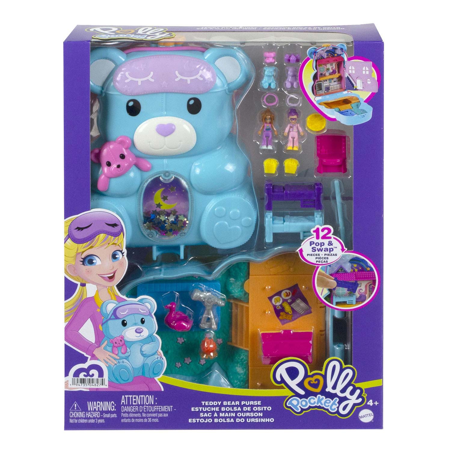 Mattel Polly Pocket Compact Slaapfeestje Teddybeer Speelset