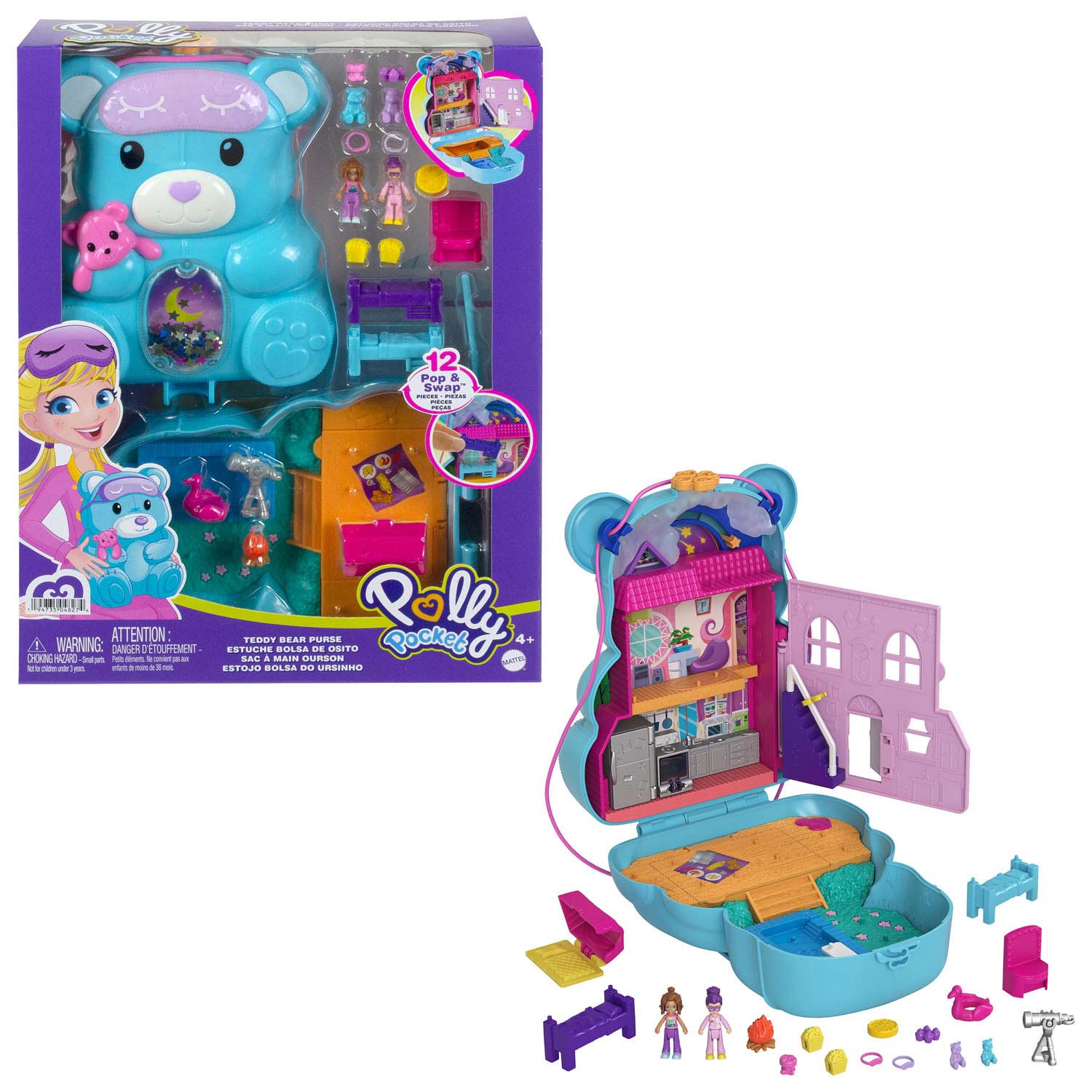 Mattel Polly Pocket Compact Slaapfeestje Teddybeer Speelset