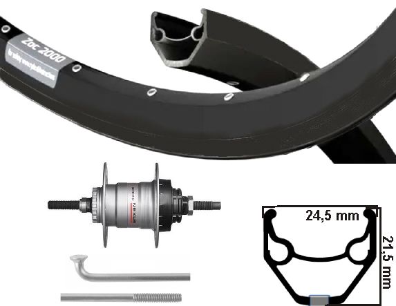 Kgs Achterwiel 28 inch (622) velg zac2000 zwart/zwart nexus 3 rollerbr