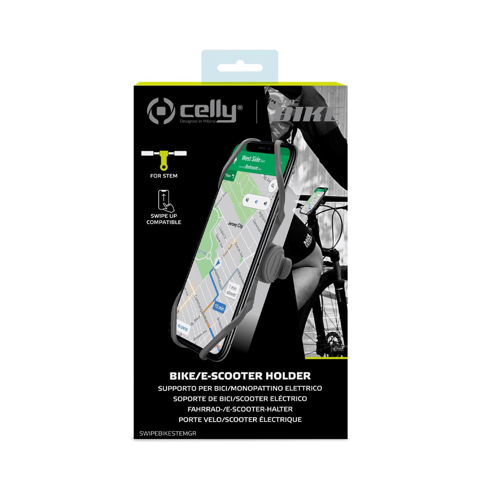 Celly Telefoonhouder Swipebike stuurpenbevestiging grijs