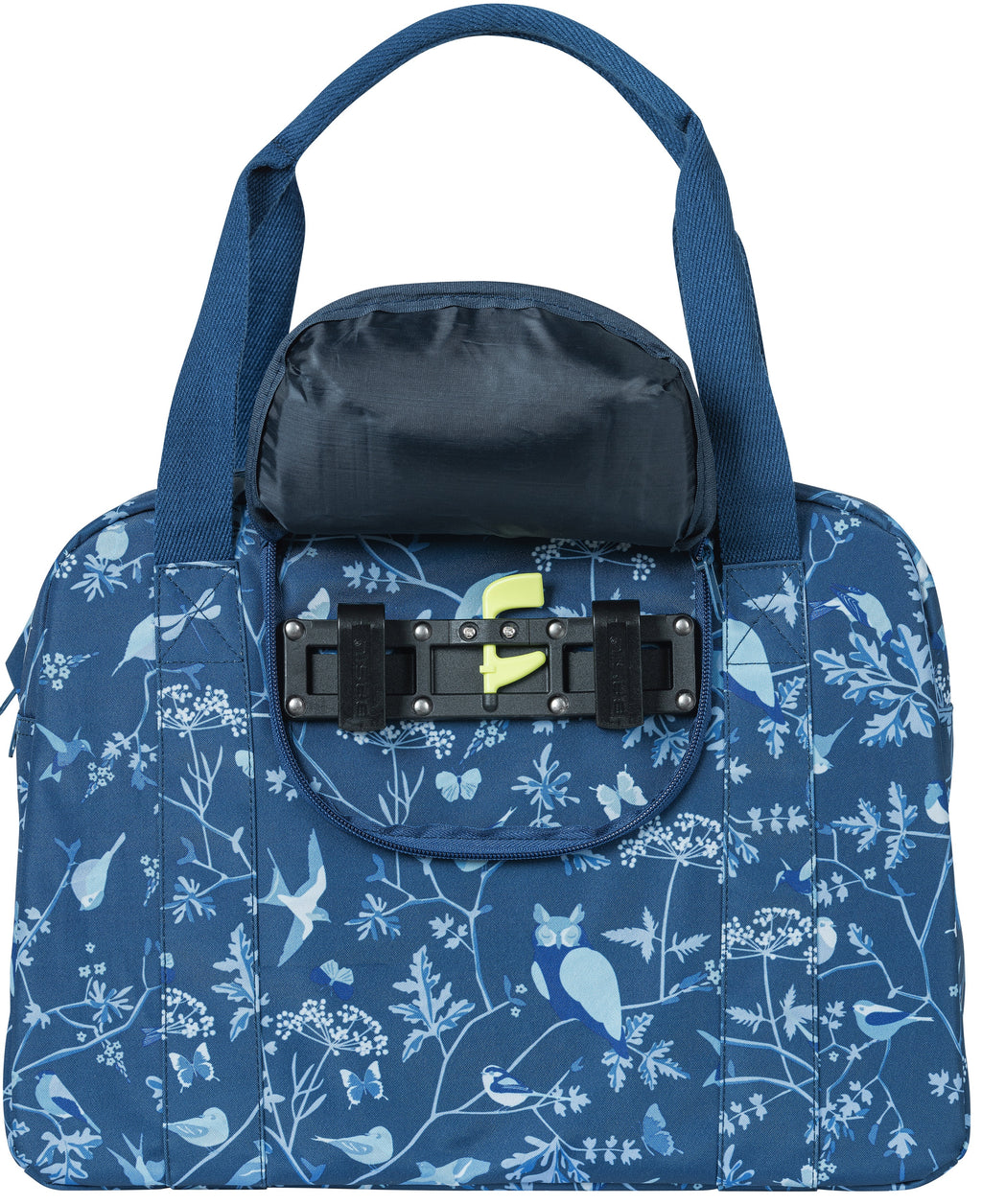 Basil Wanderlust Carry All Bag - blauwe fietshandtas met vogelprint - waterafstotend - 18L