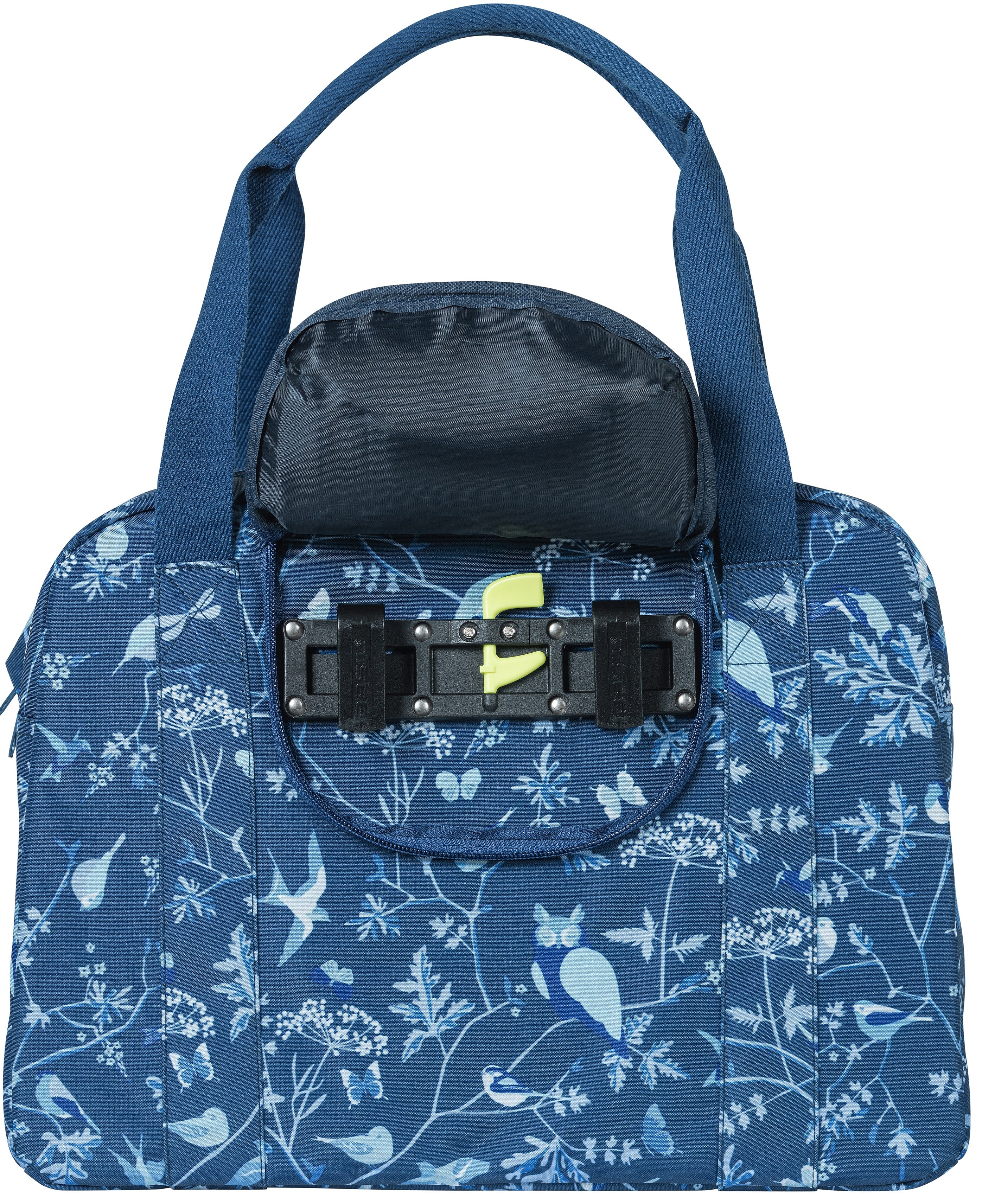 Basil Wanderlust Carry All Bag - blauwe fietshandtas met vogelprint - waterafstotend - 18L