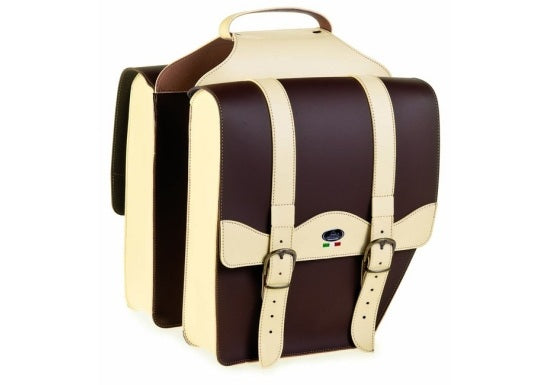 Dubbele fietstas Monte Grappa 'Cruiser-Vintage' skai leer - donkerbruin creme
