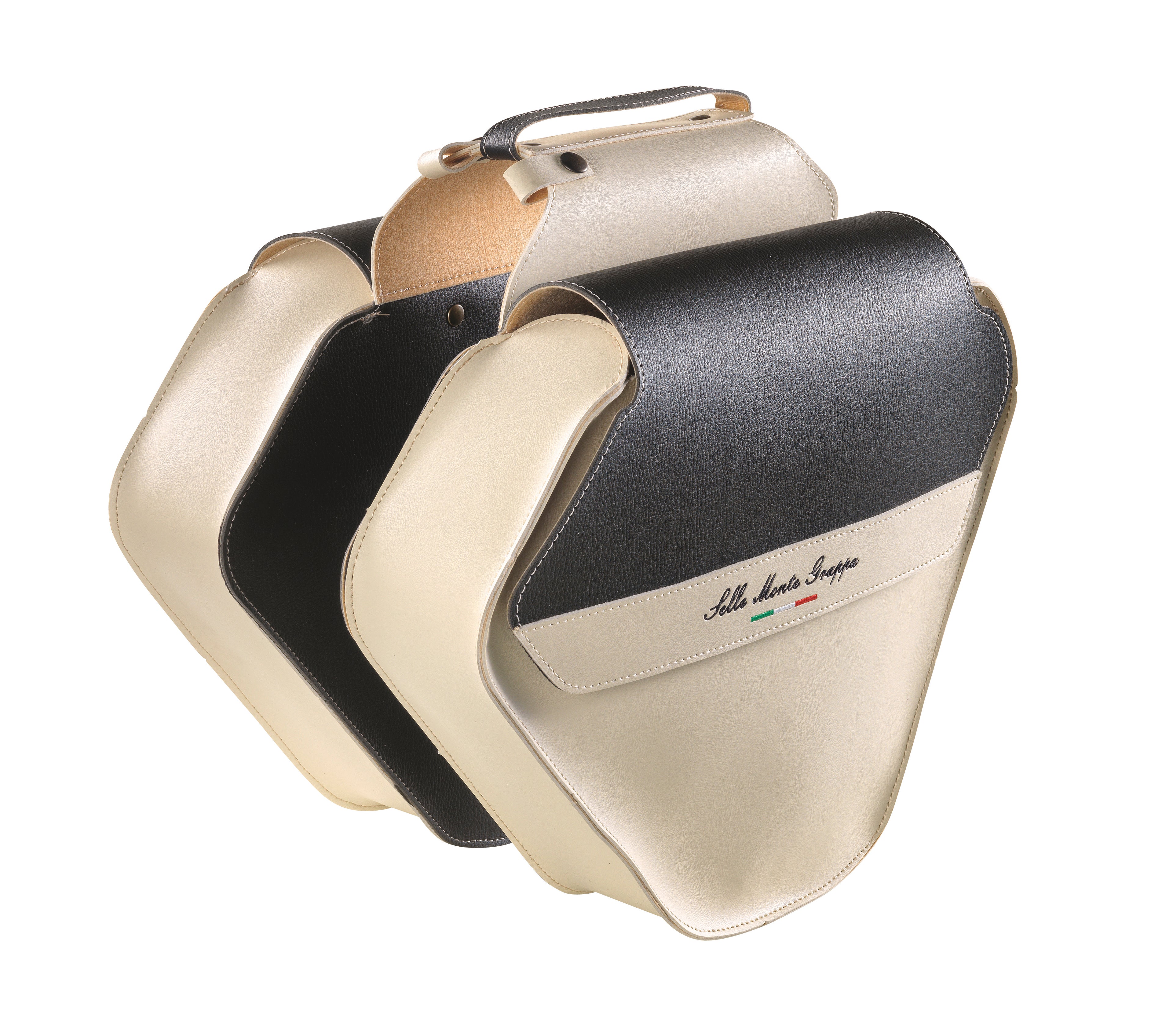 Dubbele fietstas Monte Grappa Fashion leer  - creme/zwart