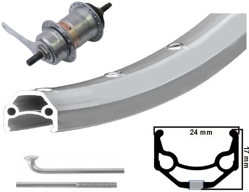 Kgs Achterwiel 26x1.75 etrto 559 alu zilver zac19 nexus 3 remnaaf