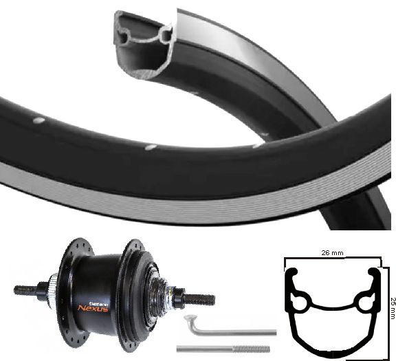 Kgs ryde achterwiel 28 inch 622 zwart zwart rvs nexus 7 disk centerlock v-brake
