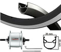Kgs Voorwiel 28inch (622) stratos zw/zil naafdyn+r.brake 6v-2.4w vaste