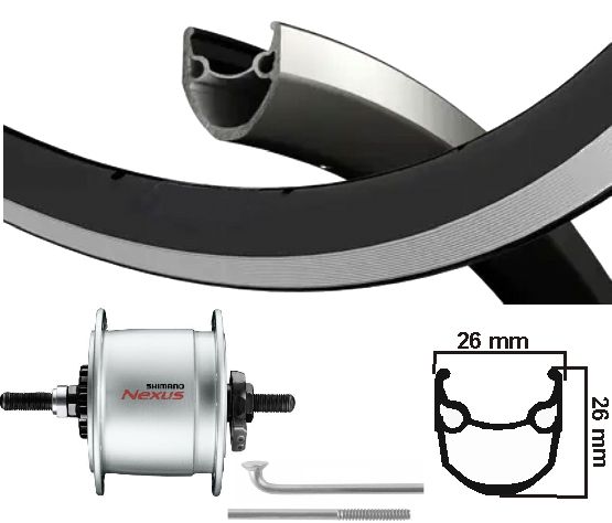 Kgs Voorwiel 28inch (622) stratos zw/zil naafdyn+r.brake 6v-2.4w vaste
