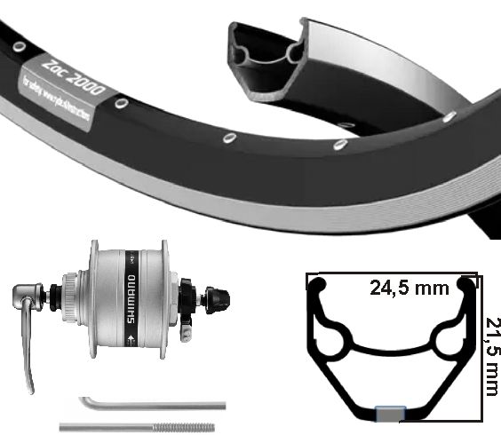 Kgs Voorwiel 28inch (622) zac2000 zw/zilver naafd+disk 6v3w uitvalnaaf