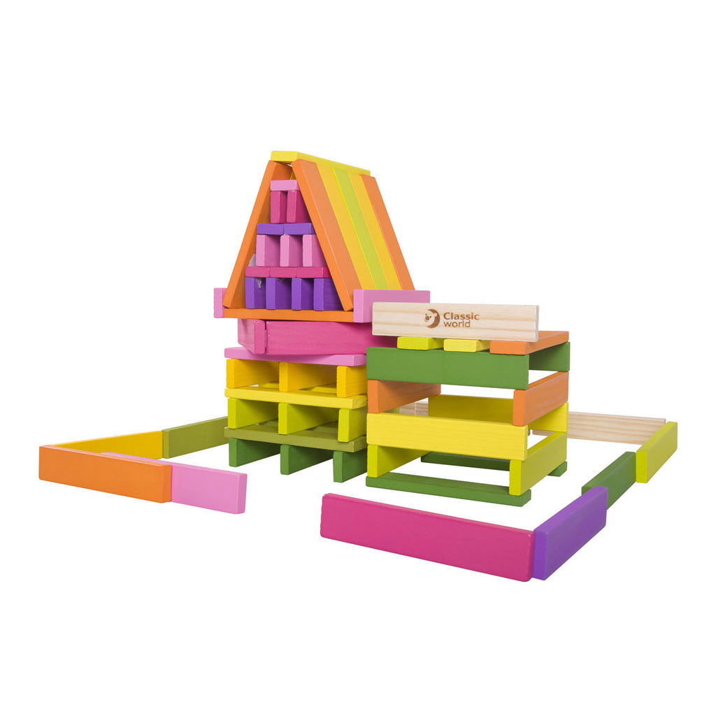 Classic World World Houten Gekleurde Bouwplankjes, 100dlg.