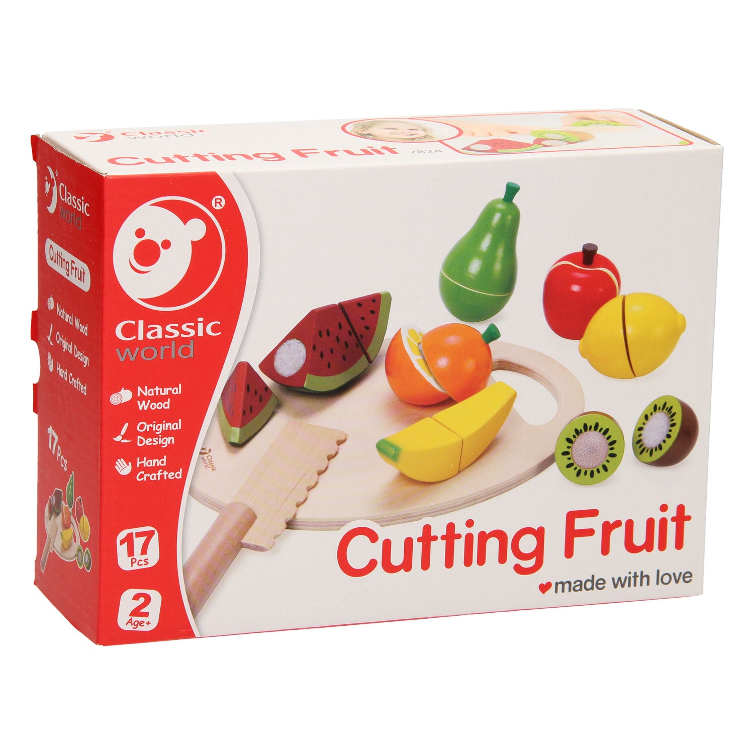 classic world houten snijfruit met snijplank, 17dlg.