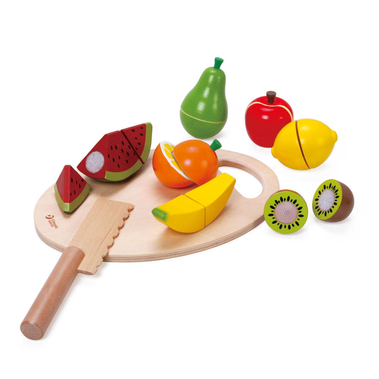 classic world houten snijfruit met snijplank, 17dlg.