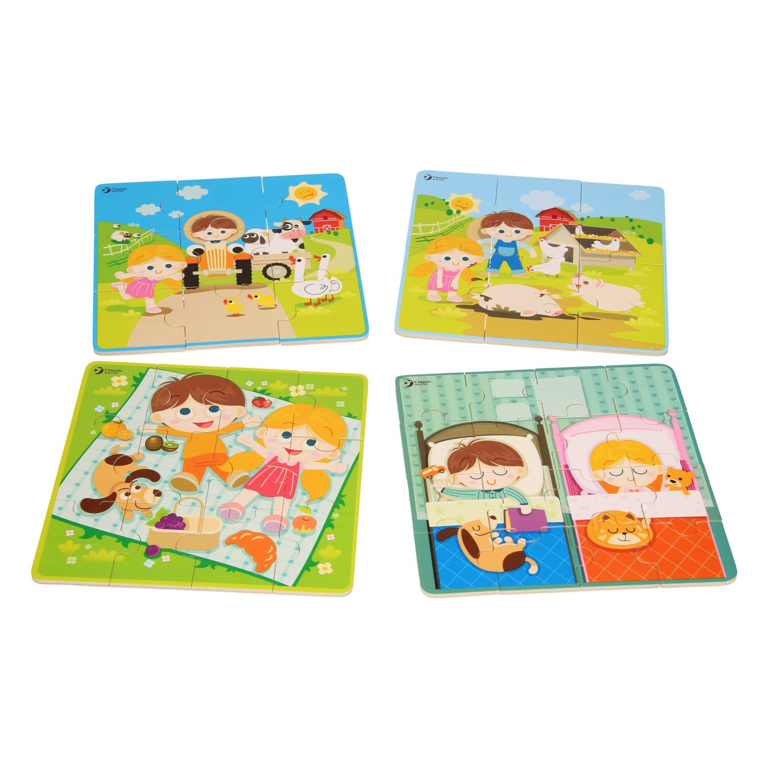 Classic World World World Houten Puzzel Boerderij, 4in1