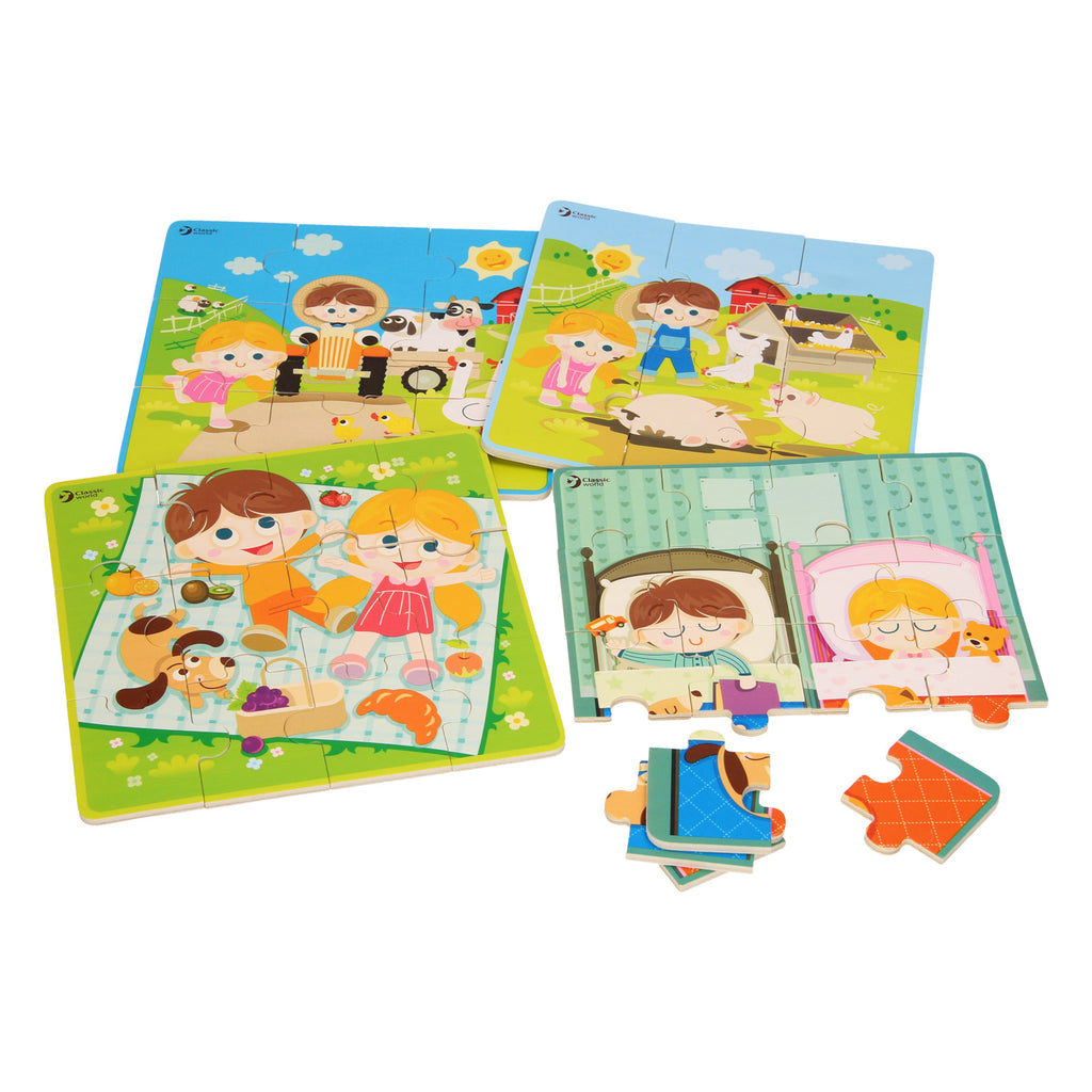 Classic World World World Houten Puzzel Boerderij, 4in1