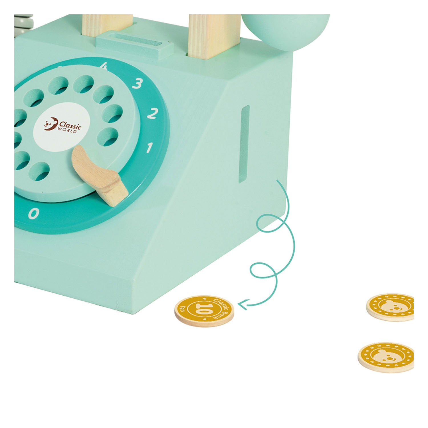 classic world houten retro telefoon turquoise