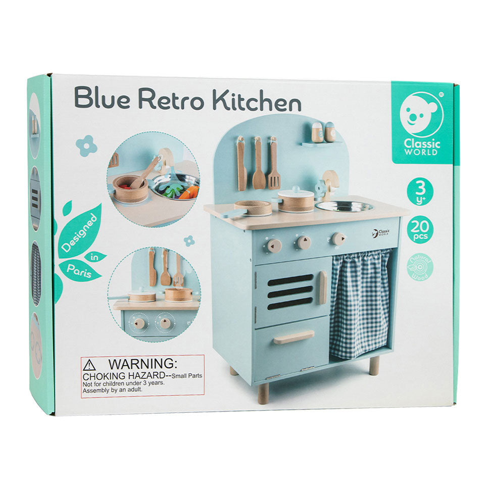 Classic World World World Houten Speelgoedkeuken Retro Blauw, 20dlg.