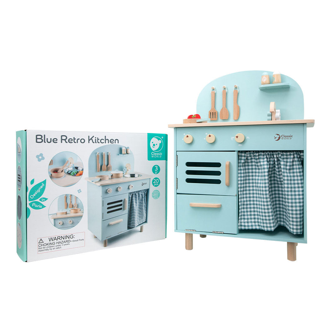 Classic World World World Houten Speelgoedkeuken Retro Blauw, 20dlg.