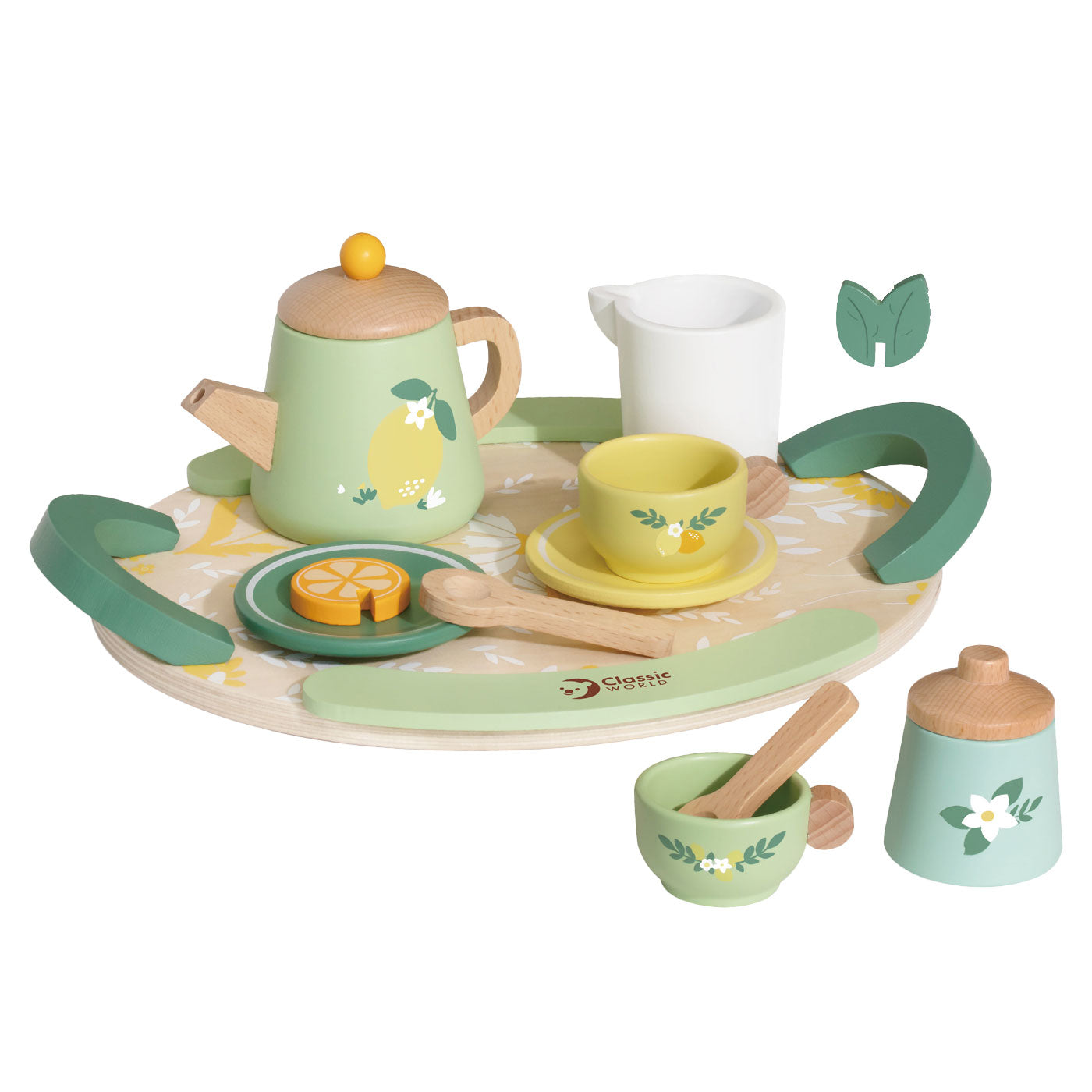 classic world houten vintage theeset met dienblad, 14dlg.