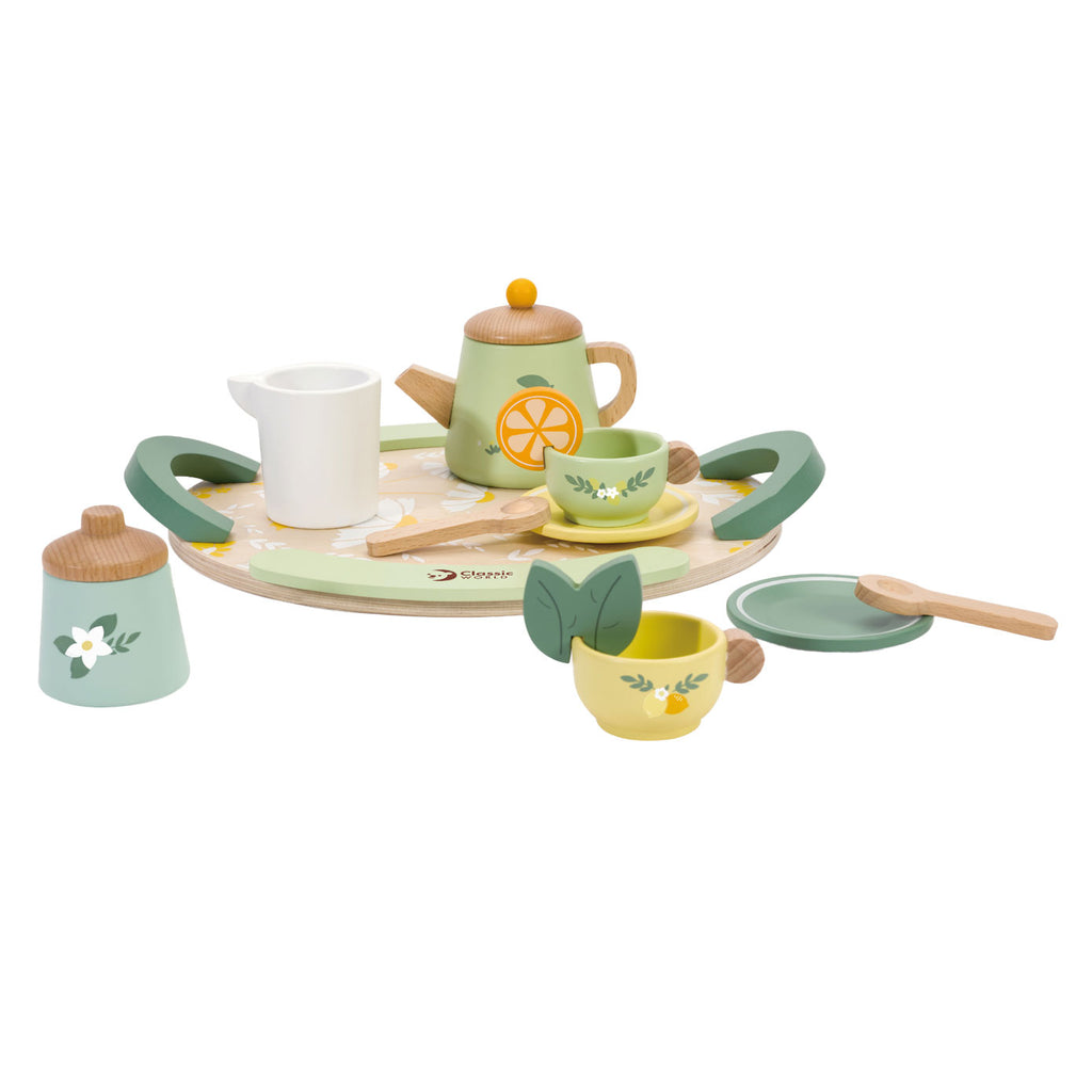 classic world houten vintage theeset met dienblad, 14dlg.