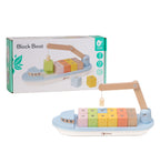 Classic world houten blokkenboot met kraan, 13dlg.