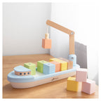 Classic world houten blokkenboot met kraan, 13dlg.