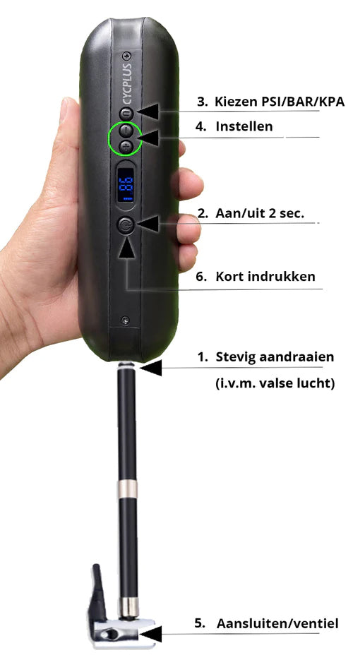 Elektrische accu fietspomp Hendries Cycplus A3 MK2 - zwart
