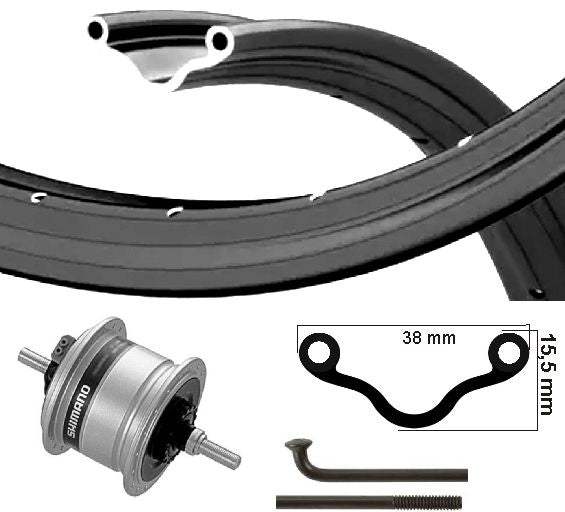 Kgs Voorwiel 28x11/2 (635) velg plat zwart naafd+r.brake 6v2.4w vast
