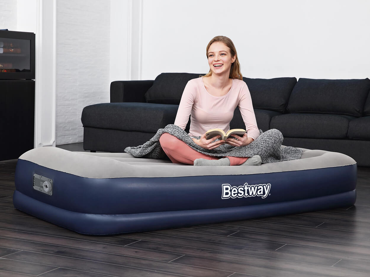 Bestway Luchtbed tritech 42 cm queen beige