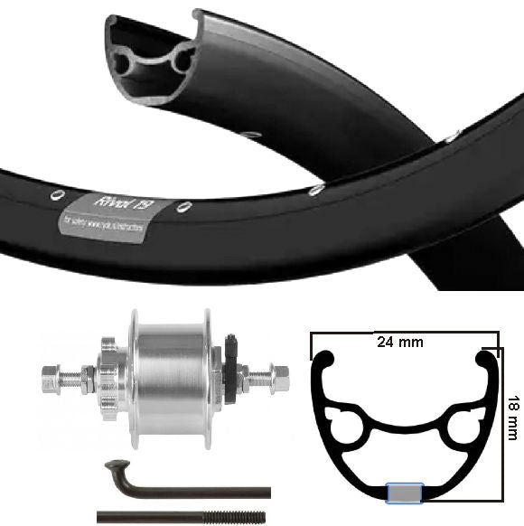 Kgs Voorwiel 28 inch (622) naafdynamo disc spaken en velg zwart