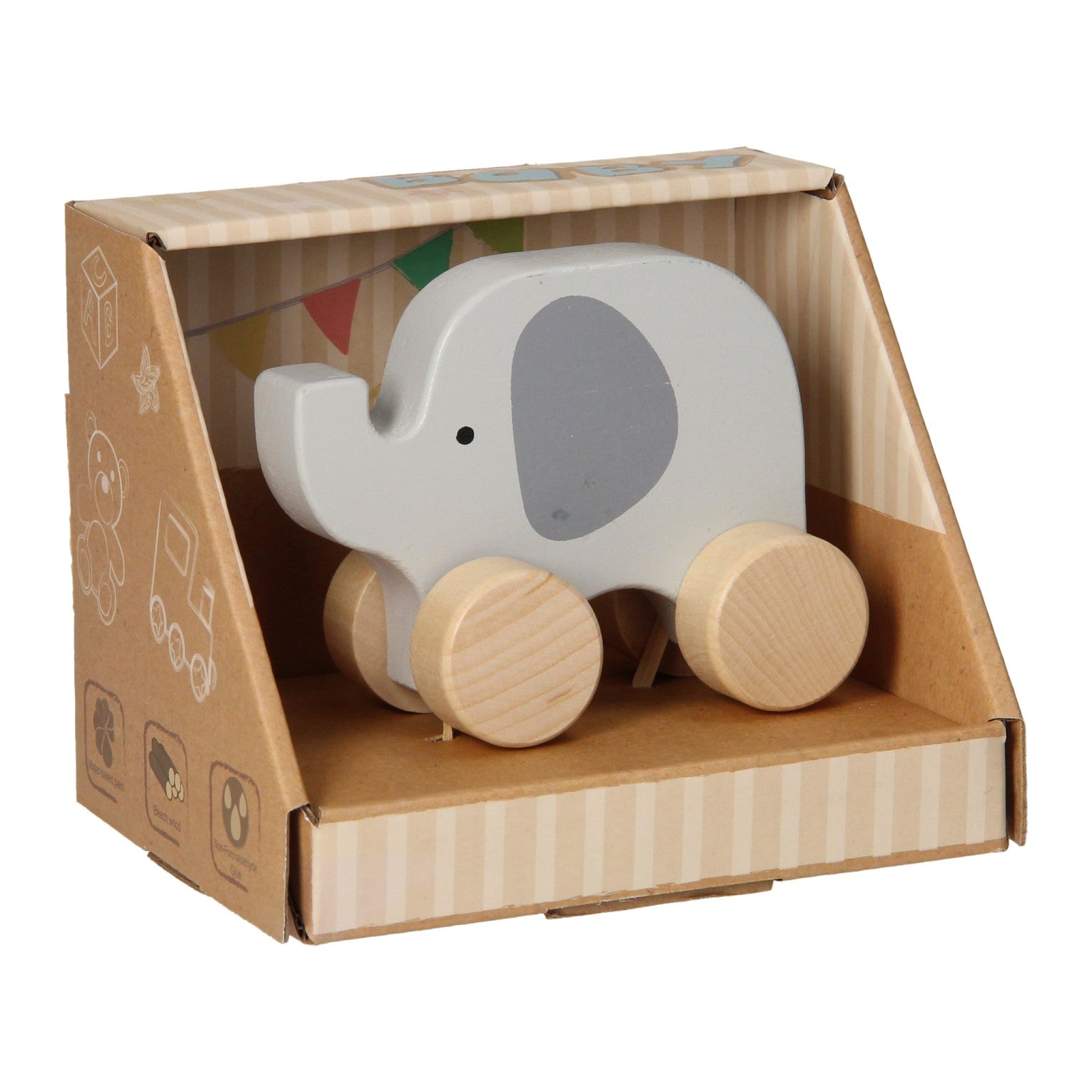 Houten Speelfiguur Olifant op Wielen