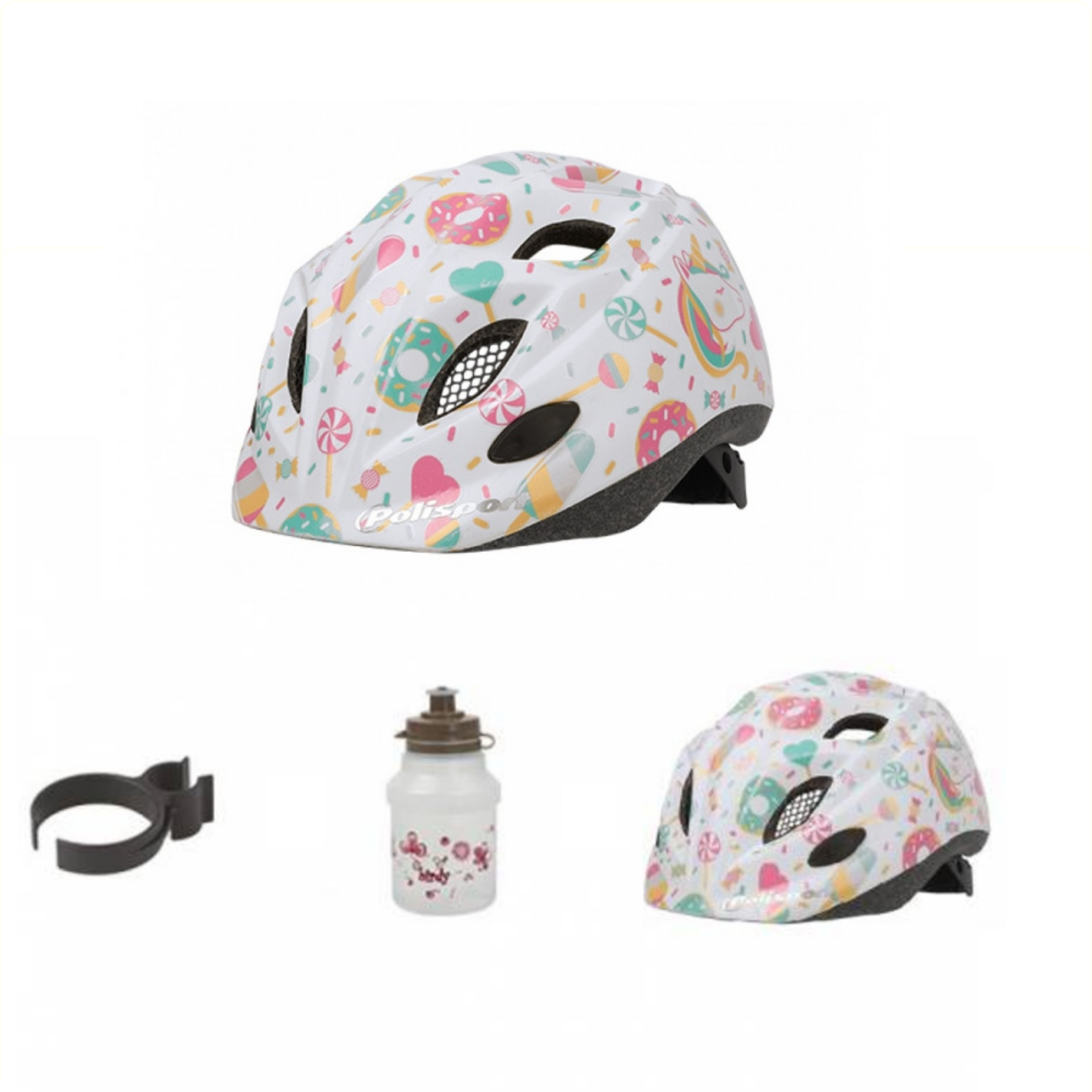Polisport helm Lollipop met bidon en houder. Maat: XS (48/52/ cm), kleur: wit