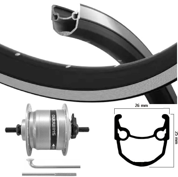 Kgs voorwiel 28 inch (622) velg zwart zilver naafdynamo 6v 3 w vast