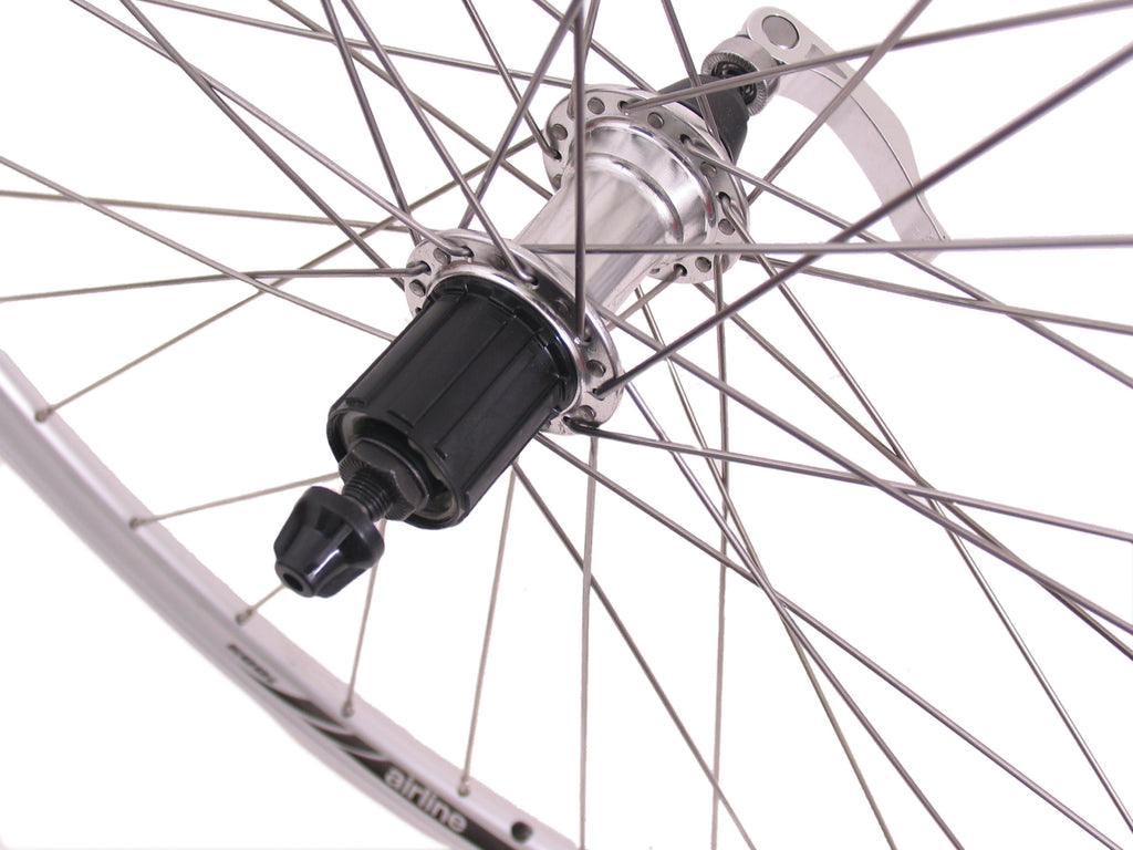 Achterwiel Rodi 28 inch / 622x19 - Airline 1 X19 velg - 36 gaats FM32 8/9 speed naaf + QR - zilver