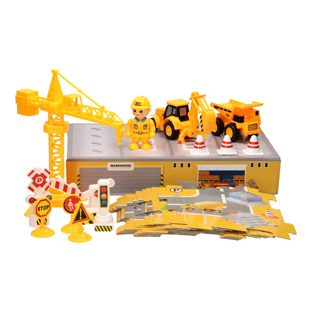Werkvoertuigenset met Wegenpuzzel, 25dlg.