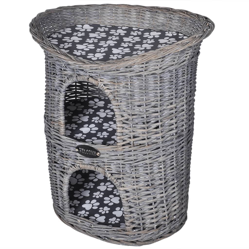 Vidaxl kattenbed huis krabpaal 2-laags met kussen wilgen