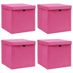 Vidaxl opbergboxen met deksel 4 st 32x32x32 cm stof roze