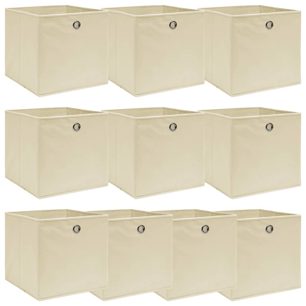 Vidaxl opbergboxen 10 st 32x32x32 cm stof crèmekleurig