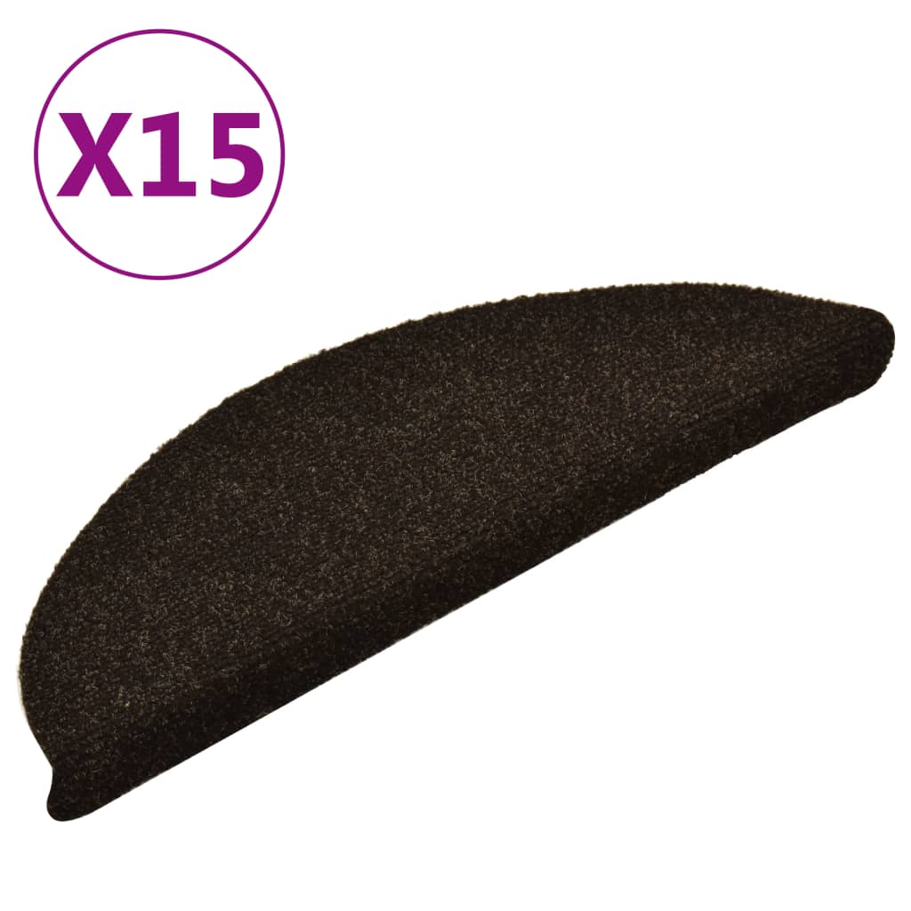 Vidaxl trapmatten zelfklevend 15 stuks 56x17x3 cm donkerbruin halfrond