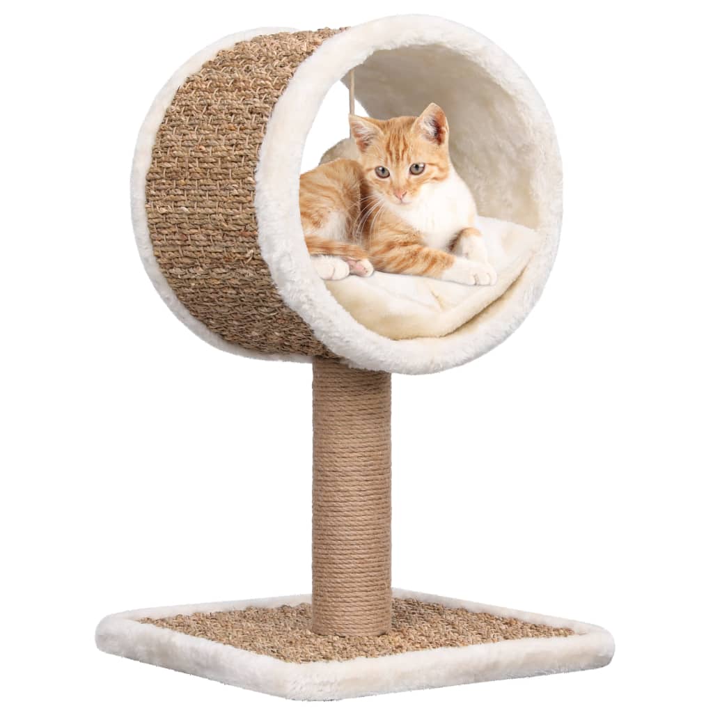 Vidaxl kattenmeubel met tunnel en speeltje 56 cm zeegras
