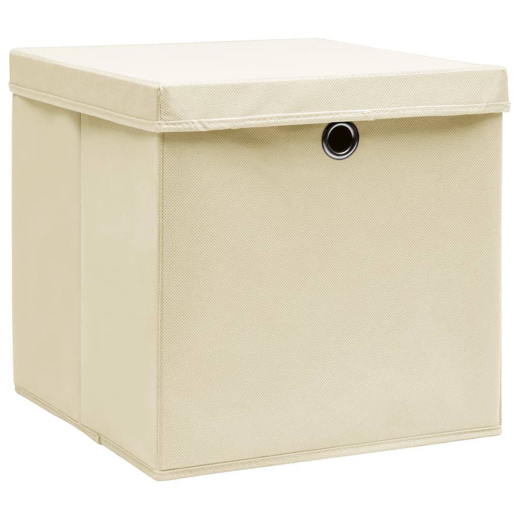 Vidaxl opbergboxen met deksel 10 st 28x28x28 cm crèmekleurig