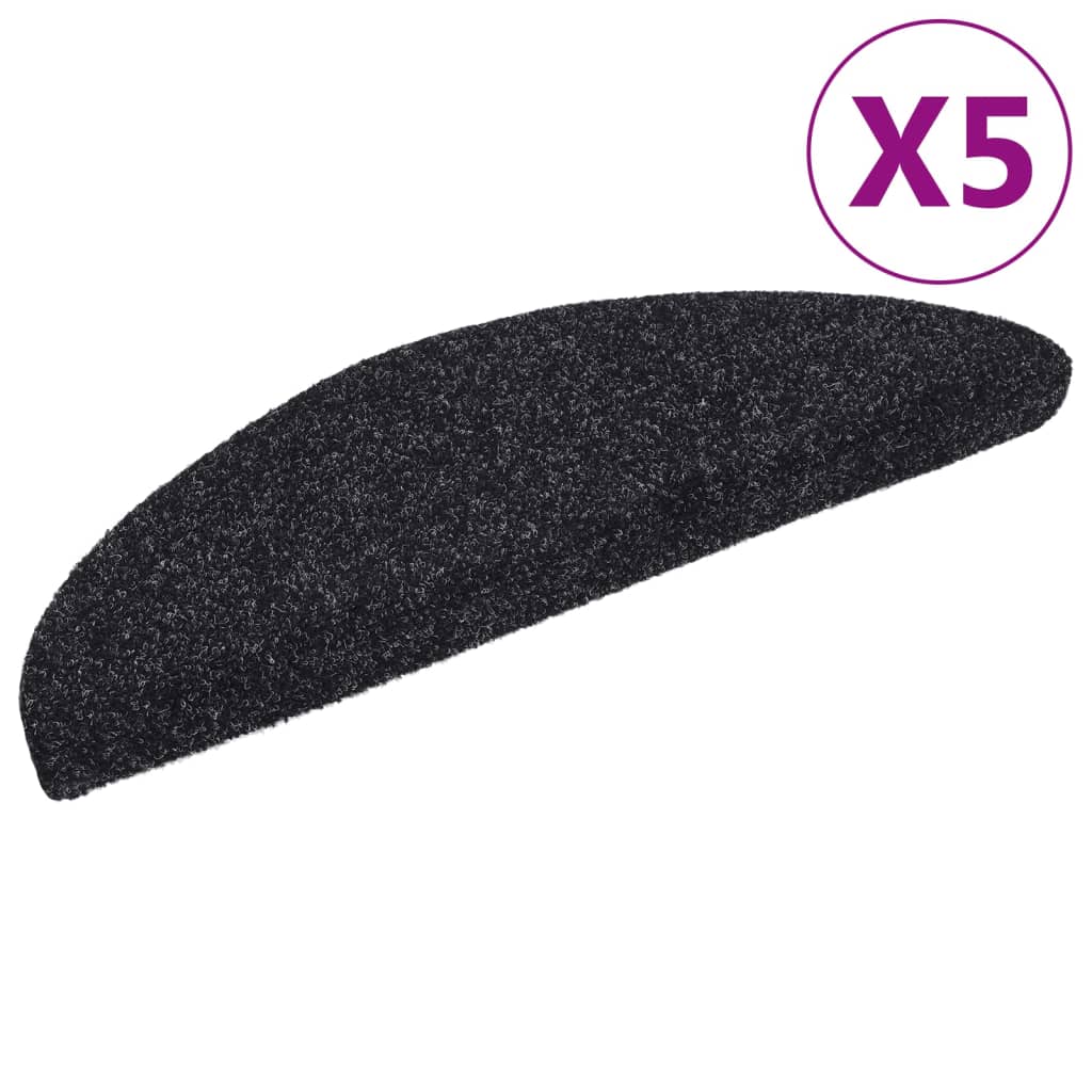 Vidaxl trapmatten zelfklevend 5 stuks 56x17x3 cm zwart halfrond