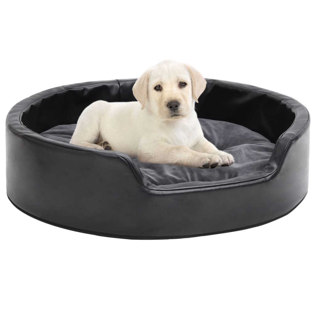 VidaXL Hondenmand 69x59x19 cm pluche en kunstleer zwart en donkergrijs