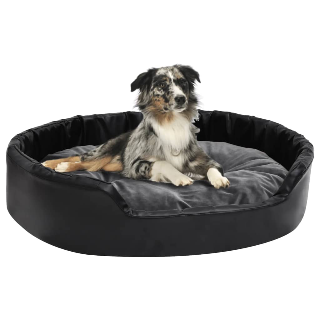 VidaXL Hondenmand 90x79x20 cm pluche en kunstleer zwart en donkergrijs