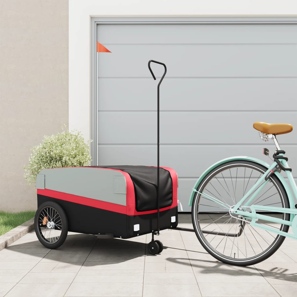 Vidaxl fietstrailer 45 kg ijzer zwart en rood