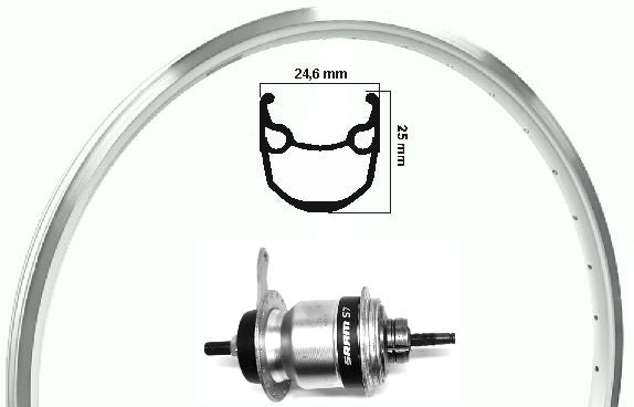 Kgs achterwiel 28 inch (622) sram spectro 7 remnaaf zilver kaal