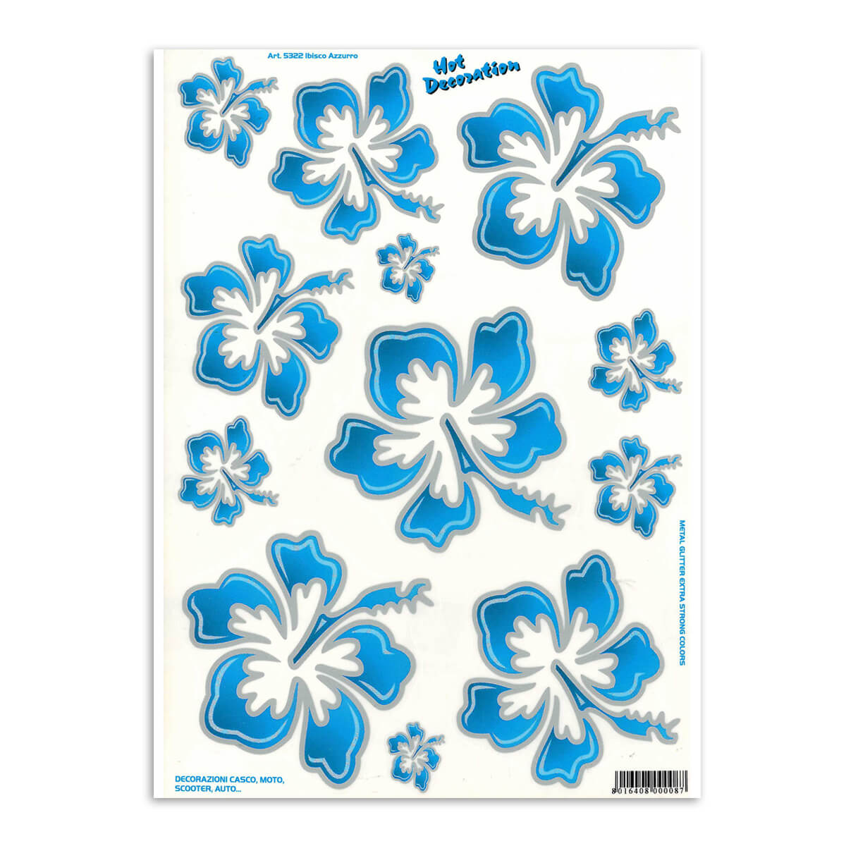 Stickerset hawaiiaanse bloemen blauw L