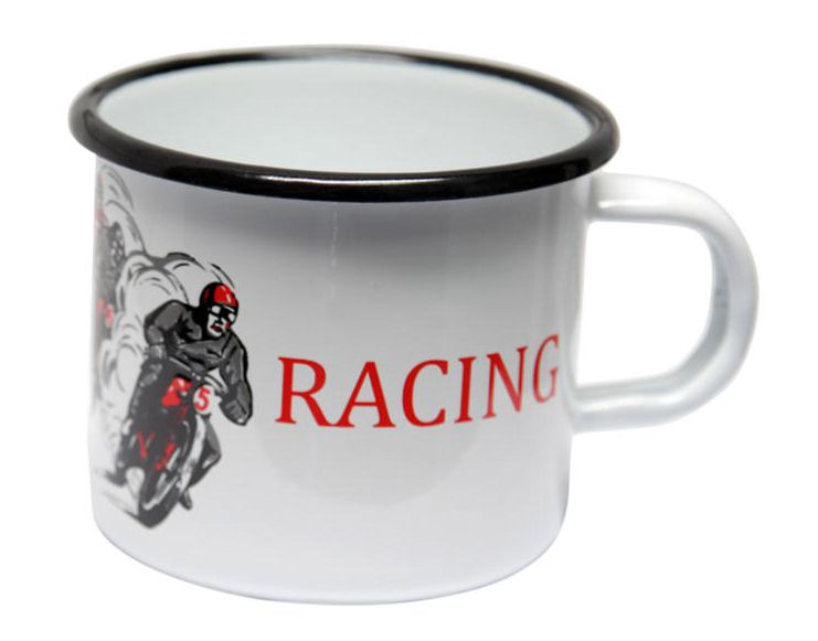 Emaille beker met opdruk Motor Racing