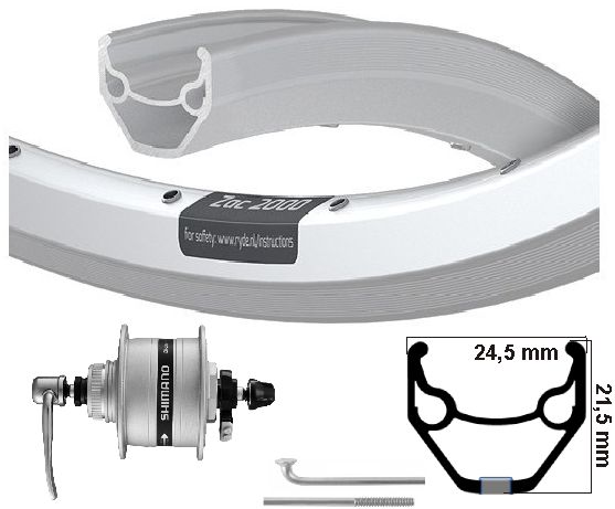 Kgs Voorwiel 28 inch (622) zac2000 zilver naafdynamo centerlock uitval