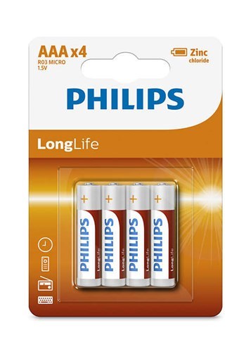 Philips r03 longlife aaa batterij 4 stuks